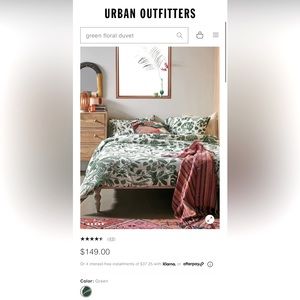Urban Outfitters queen size green floral duvet cover and pillow cases